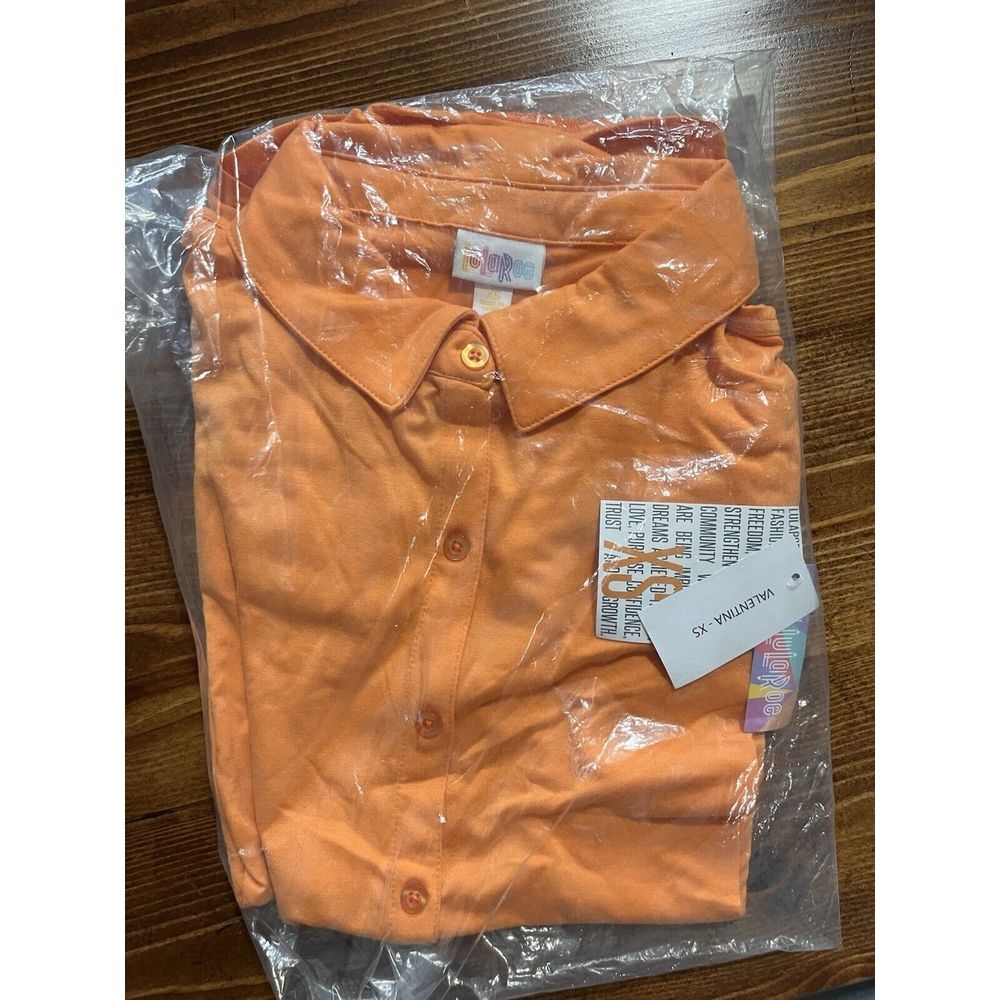 New! Women's LULAROE Valentina XS Orange Solid Shirt Blouse Roll Tab Tunic 121
